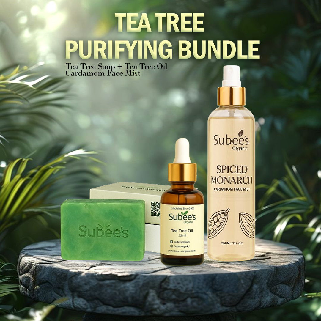 🌿 Tea Tree Purifying Bundle | Tea Tree Oil + Tea Tree Soap + Cardamom Face Mist